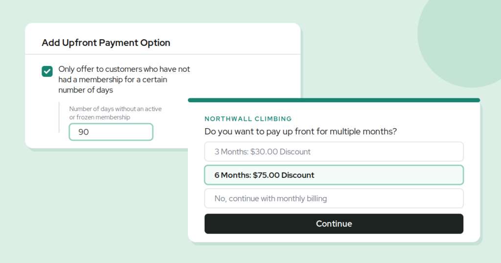 Capitan membership setting limiting an upfront payment offer to customers without a membership for 90 days, beside the discount options a lapsed member sees