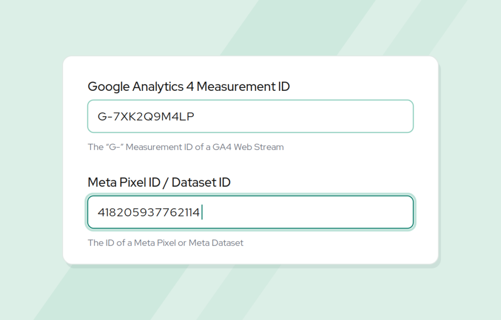 Gym ad conversions in Capitan: Google Analytics 4 Measurement ID and Meta Pixel ID fields in settings